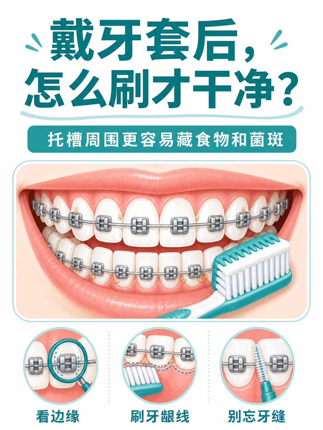 戴牙套后,怎么刷才干净?